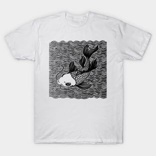 Koi Fish Great Wave Tattoo V2 Blk T-Shirt